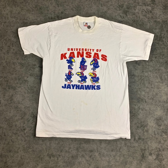 Vintage University od Kansas Shirt Size L/XL 90s White Jayhawks Fruit of the Loo - Picture 1 of 5